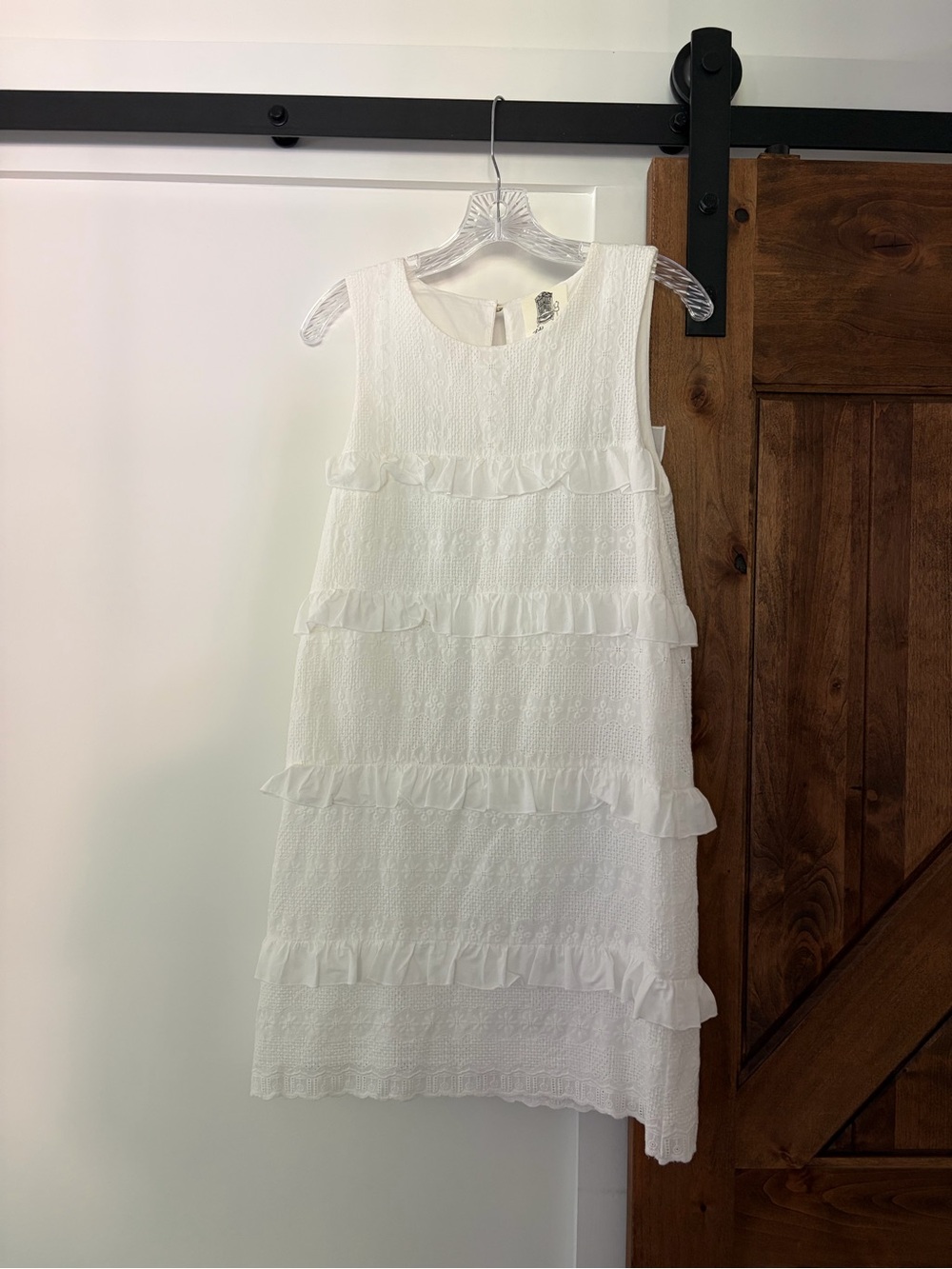 white 100% cotton ruffled dress